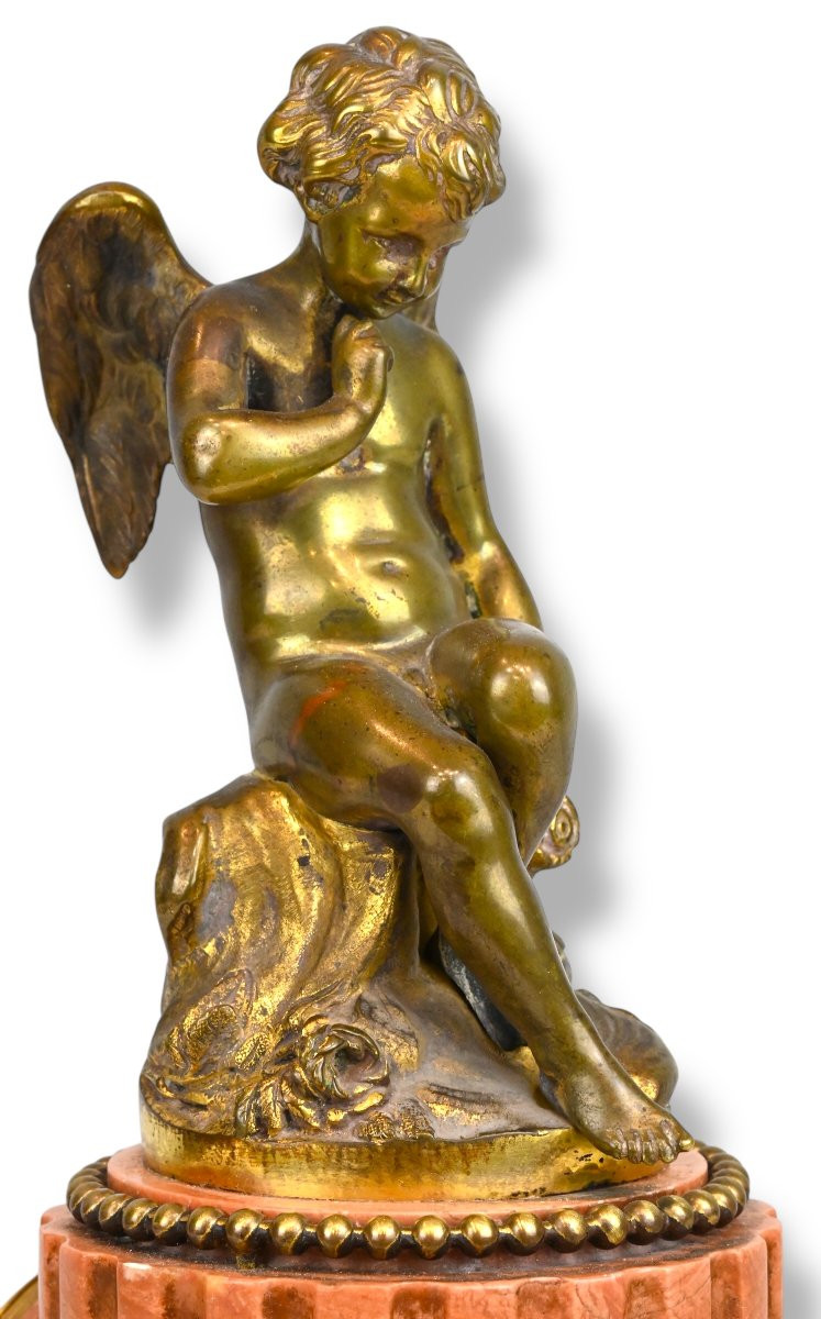 Orologio da Tavolo in Bronzo con Base in Marmo Rossa - Francia Metà XIX Secolo-photo-2